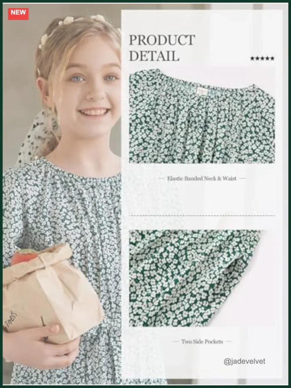 Girls Casual Floral A-Line Swing Midi Dress with Pocket